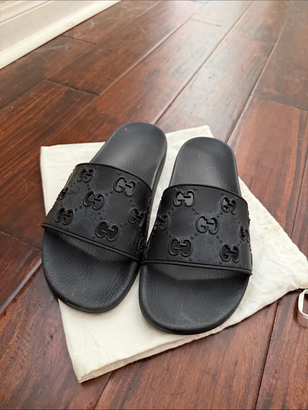 Gucci Black GG Rubber Slide Sandals